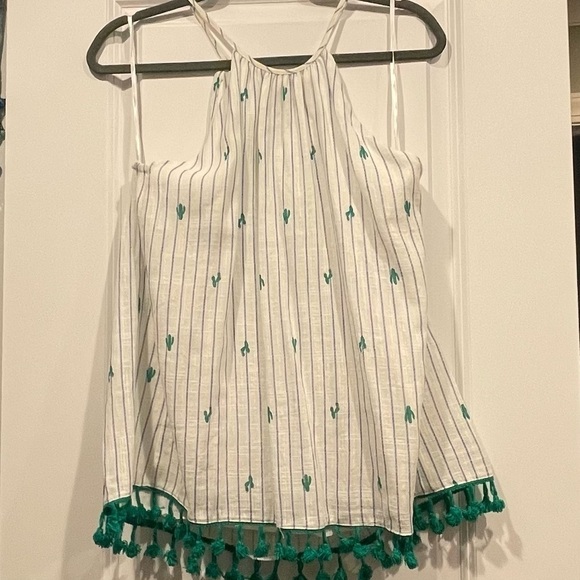 Francesca's Blue Rain Cactus Tassel Stripe Tank Top - Picture 3 of 9